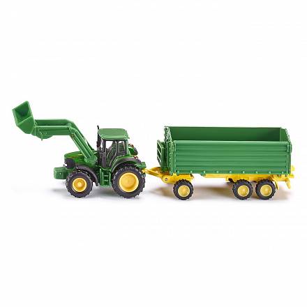 Трактор с ковшом и прицепом-кузовом - Джон Дир, зеленый 