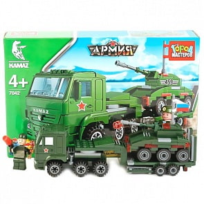 Конструктор  - Камаз: перевозчик с танком, с фигуркой, 185 деталей (Город мастеров, KK-7042-Rsim)