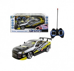 Дрифт Машина на радиоуправлении, 1:14, 27 МГц, размер 31 см., 4 канала, АКБ, дрифт, 2 комплекта покрышек, желтая (1toy, Т13570)