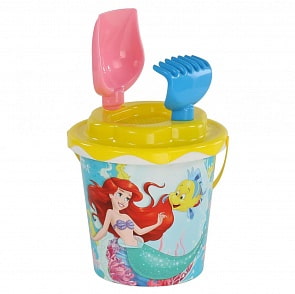 Набор песочный Disney Русалочка №3: ведро с наклейкой, ситечко Солнышко, лопатка №5, грабельки №5 (Полесье, П-65940-no)