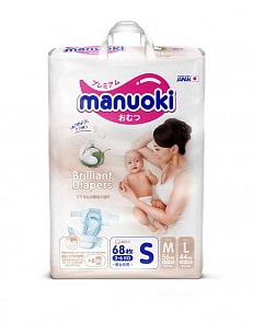 Подгузники Manuoki Бриллиантовая серия, размер S, 3-6 кг, 68 шт (Manuoki, JPM009)