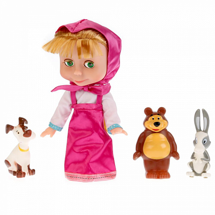 Кукла Маша с тремя друзьями из серии Маша и Медведь, 25 см., озвученная, 3 стиха и песенка 