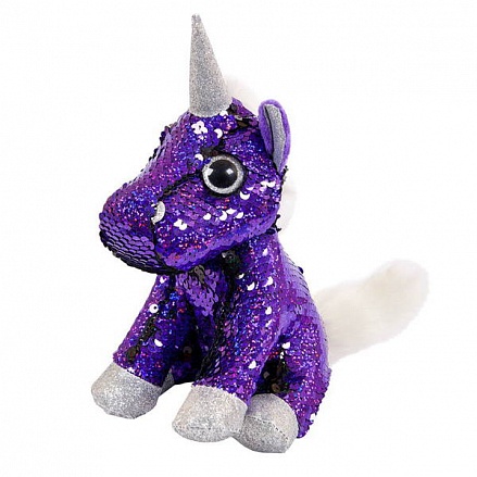 Мягкая игрушка - Единорог с пайетками, фиолетовый-черный, 15 см 