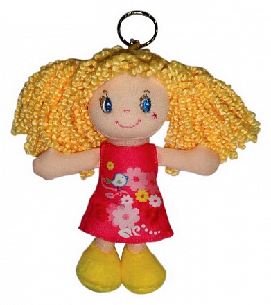 Кукла блондинка в красном платье, на брелоке, мягконабивная, 15 см 