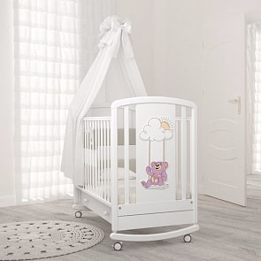 Кровать детская Angela Bella К-2002-30 Жаклин декор Мишка на качелях сиреневый, белый (Angela Bella, AB-К-2002-30_белый)