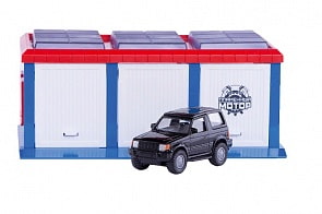 Игровой набор – Город – Гараж с металлическим джипом, открываются передние и задние ворота, масштаб 1:43 (Пламенный мотор, 870271)