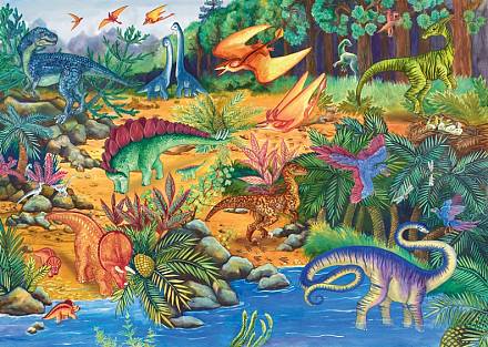 Напольный пазл – Динозавры, 34 элемента, 8 игровых фигур 