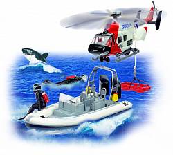 Игровой набор: полицейский вертолет, катер, акула, аквалангисты (Dickie, 3825003) - миниатюра