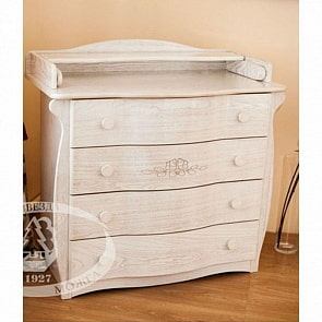 Комод с матрасом Красная Звезда С 265 резьба с инкрустацией стразами №10 Птички, античный белый (Красная Звезда, КЗ-С 265_античный белый)