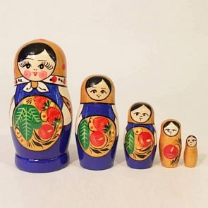Матрешка – Хохлома, синяя 5 кукольная 11-14 см (Матрёшка, 10145)