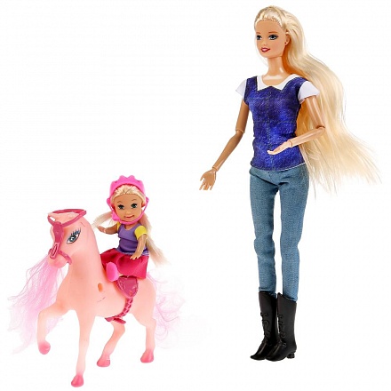 Кукла - София, 29 см с дочерью на лошадке, аксессуары 