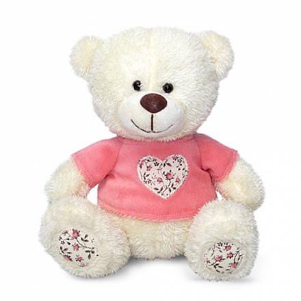 Мягкая игрушка - Медвежонок Сэмми в кофточке с декоративным сердечком, музыкальный, 18 см. 