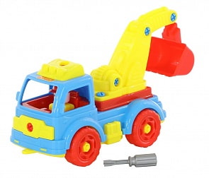 Конструктор-транспорт - Автомобиль-экскаватор, в сеточке (Полесье, П-73044) (ассортимент)