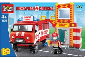 Конструктор Город Мастеров - Пожарная станция с УАЗом и фигурками, 107 деталей (Город Мастеров, SB-3529)