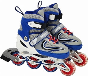Коньки роликовые, колеса ПВХ, передние колеса со светом, S (30-33), синие (1Toy, Т59723)