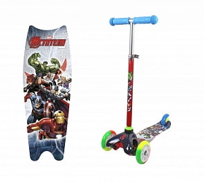 Самокат 3х колесный Marvel – Мстители, управление наклоном, колеса со светом (1Toy, Т11420)