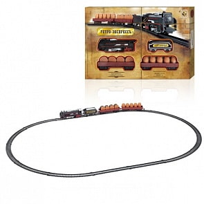 Железная дорога - Ретро-экспресс, 18 деталей, паровоз, 3 вагона, свет (1 Toy, Т10145)