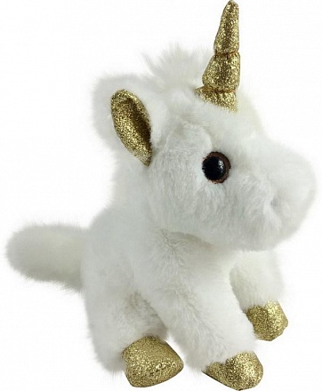 Мягкая игрушка - Единорог белый с золотом, 15 см 