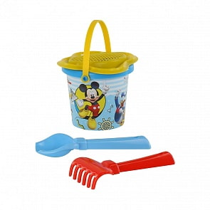 Набор Disney Микки и Весёлые гонки №2: ведро малое с наклейкой, ситечко-цветок, совок №2, грабельки №2 (Полесье, 66527)