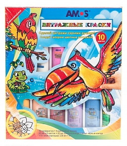 Набор витражных красок – Попугай, 7 цветов (Amos, 22927)
