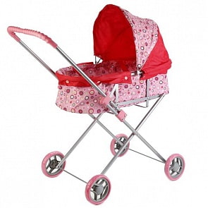 Коляска для кукол со съемной люлькой, красная в кружочек (Карапуз, 63AI-C2sim)