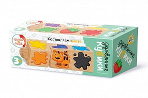 Кубики деревянные на оси - Составляем цвета, 3 кубика (Десятое королевство, 02966ДК)