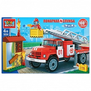 Конструктор Пожарный ЗИЛ-131 с фигуркой, 116 деталей (Город мастеров, 3534-KK)