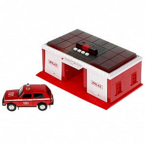 Пожарная часть с машиной Lada 4x4 22 см свет-звук ворота открываются (Технопарк, GARAGE-22SL1XCAR-FIR)