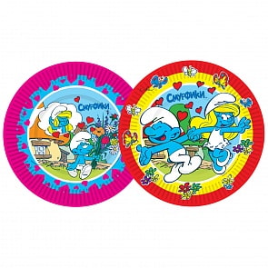 Тарелки бумажные Сердечки, Смурфики, 18 см.  (Росмэн,  21236ros)