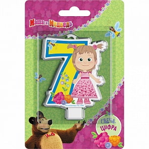 Свеча-цифра №7 Маша и Медведь, 8 см (Росмэн, 33009)