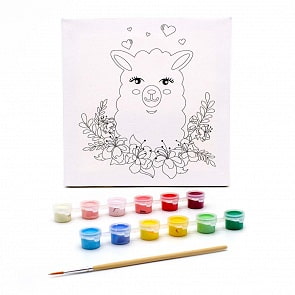 Раскраска на холсте - Лама в цветах, 20 х 20 см (Развивашки, Р3002)