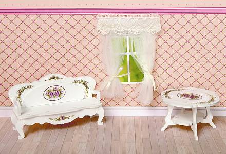 Набор мебели для кукольного дома – Гостиная: чайный столик, диван, коллекция Прованс 