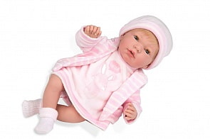 Интерактивная кукла из коллекции Elegance – Пупс, 38 см, с мягким телом, с закрывающимися глазами, в розовой одежде с изображением зайчика и соской, плачет (Arias, Т16354)
