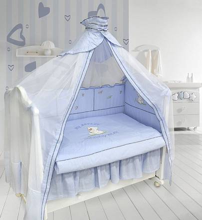 Комплект в кроватку - Тедди Бир, 7 предметов, голубой 