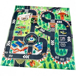 Коврик игровой с дорожными знаками и 2-мя металлическими машинками 7,5 см (Технопарк, 80672F-R) (ассортимент)