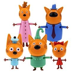Игровой набор 5 фигурок героев мультфильма Три кота – Коржик, Карамелька, Компот, Папа и Мама (1Toy, Т17172) - миниатюра