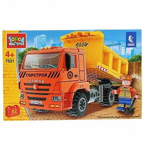 Конструктор Стройка: Камаз самосвал, с фигуркой, 82 деталей (Город мастеров, 7531-KK)