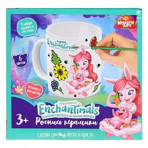 Набор для творчества - Кружка для росписи Энчантималс, 6 акриловых красок и кисть (MultiArt, 1271-EN)