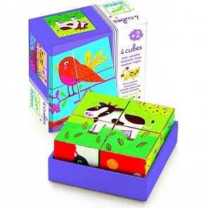 Кубики - Ферма, 4 штуки (Djeco, 01900k)