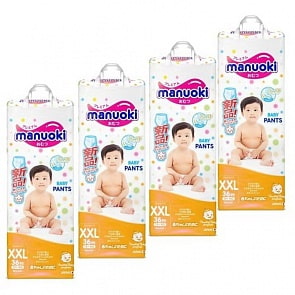 Подгузники-трусики размер XXL, 15 кг +, 4 пачки по 36 шт (Manuoki, JPM014-4)