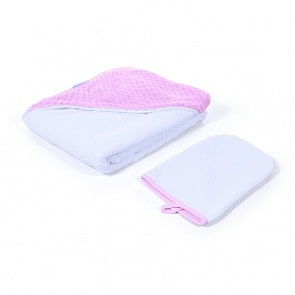 Полотенце с уголком и варежкой Nuovita Grazia 100 x 100 махра/плюш-соты, бело-розовый / bianco-rosa (Nuovita, NUO-DPOL_1631)