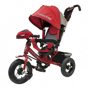 Велосипед 3-колесный, с резиновыми надувными колесами 12 и 10 дюймов, задний тормоз, светомузыкальная панель, цвет – красный (Lexus Trike, 950M3-N1210-REDsim)