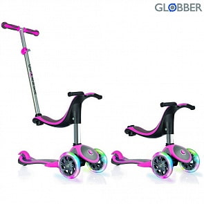 Самокат Globber EVO 4 IN 1 PLUS LIGHTS c подножками, со светящимися колесами, цвет – Pink (Globber, 454-132)