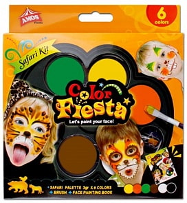 Грим-краски для лица Cафари,  6 цветов и кисточка (Amos, 22806)
