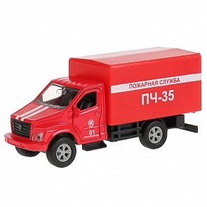 Пожарная машина ГАЗ Газон Next 14,5 см, открываются двери, металлическая инерционная (Технопарк, SB-18-17-F-WB)
