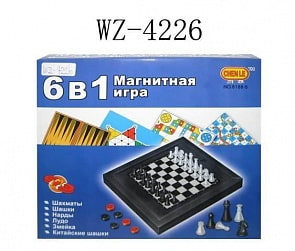 Игра настольная магнитная 6 в 1 - шахматы, шашки, нарды, лудо, змейка, китайские шашки (Junfa Toys, 8188-5)