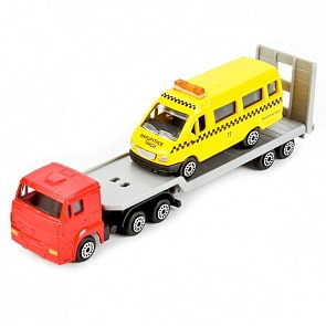 Набор из 2 металлических машин – Камаз автотранспортер и Газель такси (Технопарк, SB-17-28WB) (ассортимент)