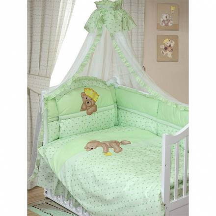 Комплект в кроватку – Мишка-Царь, 8 предметов, зеленый 