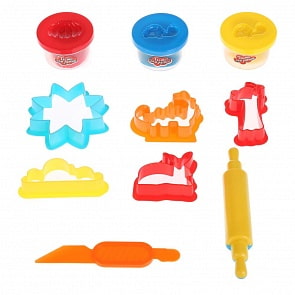 Набор теста для лепки, 3 цвета теста, скалка, нож, 5 формочек (MultiArt, B1248376-PD)