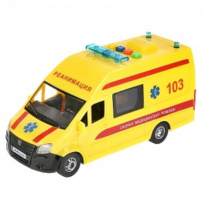 Газель Next реанимация инерционная, 22,5 см, открываются двери, свет и звук (Технопарк, NEXTVAN-22PLAMB-YE)